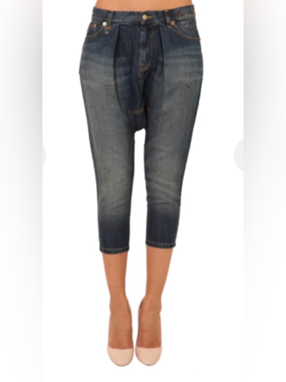 R13 Women's Cropped Distressed Denim Harem Jeans in Medium Blue